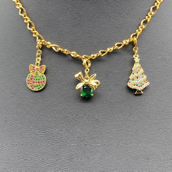 Gold Charm Necklace with Festive Holiday Removable Charms - Picture 3 of 14